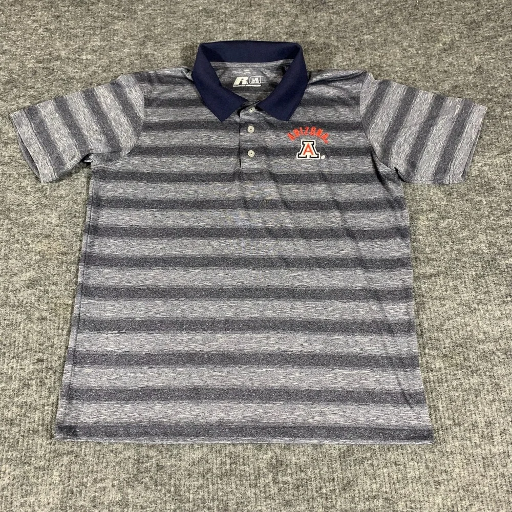 Arizona Wildcats Polo Mens L Blue Gray Golf Striped Performance College NCAA